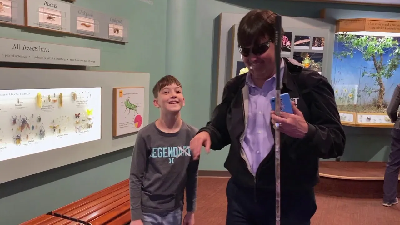 Edgguide screens showing father and son at the museum