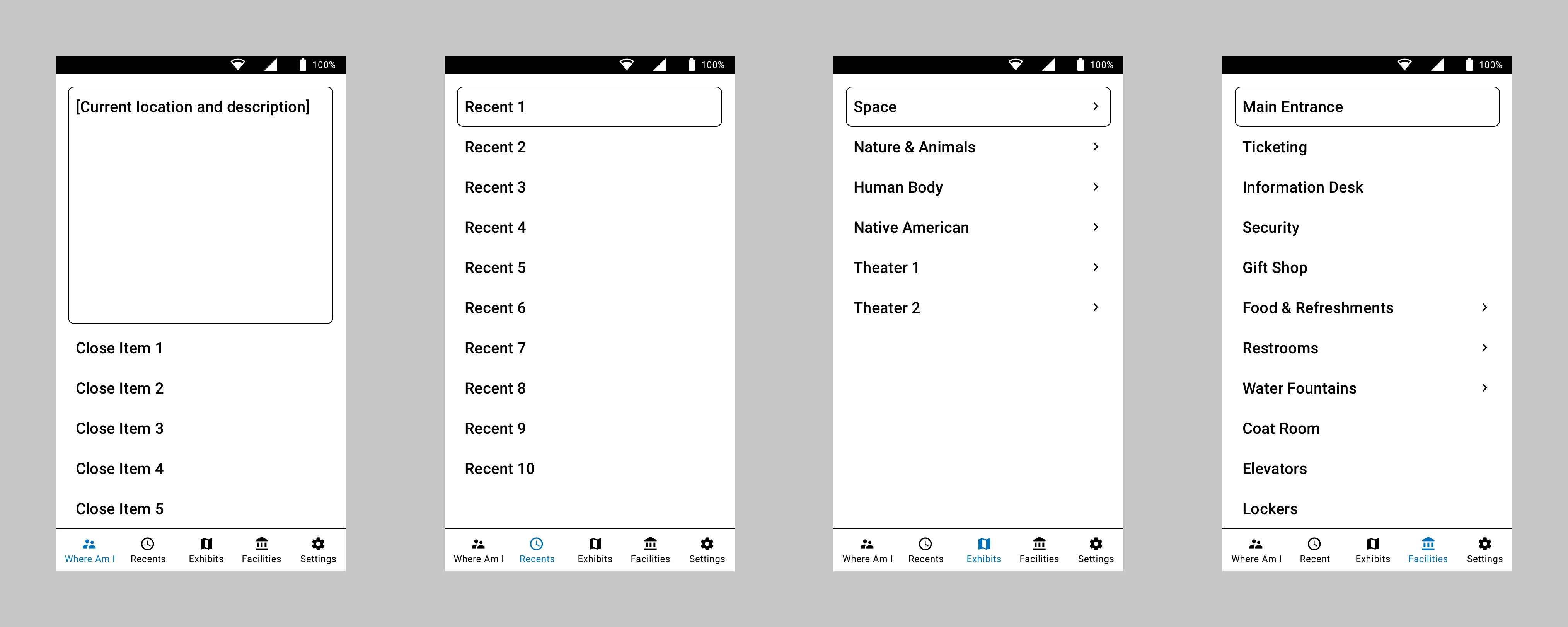 Edgguide screens showing current location and navigation